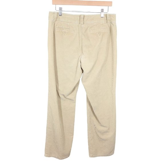 TALBOTS Size 12 Beige Cotton Blend Fine Wale Straight Leg Tab Waist Pants - Picture 2 of 8